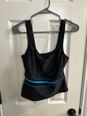 Speedo Tankini Top Women's Size 10 Black Turquiose Swimwear